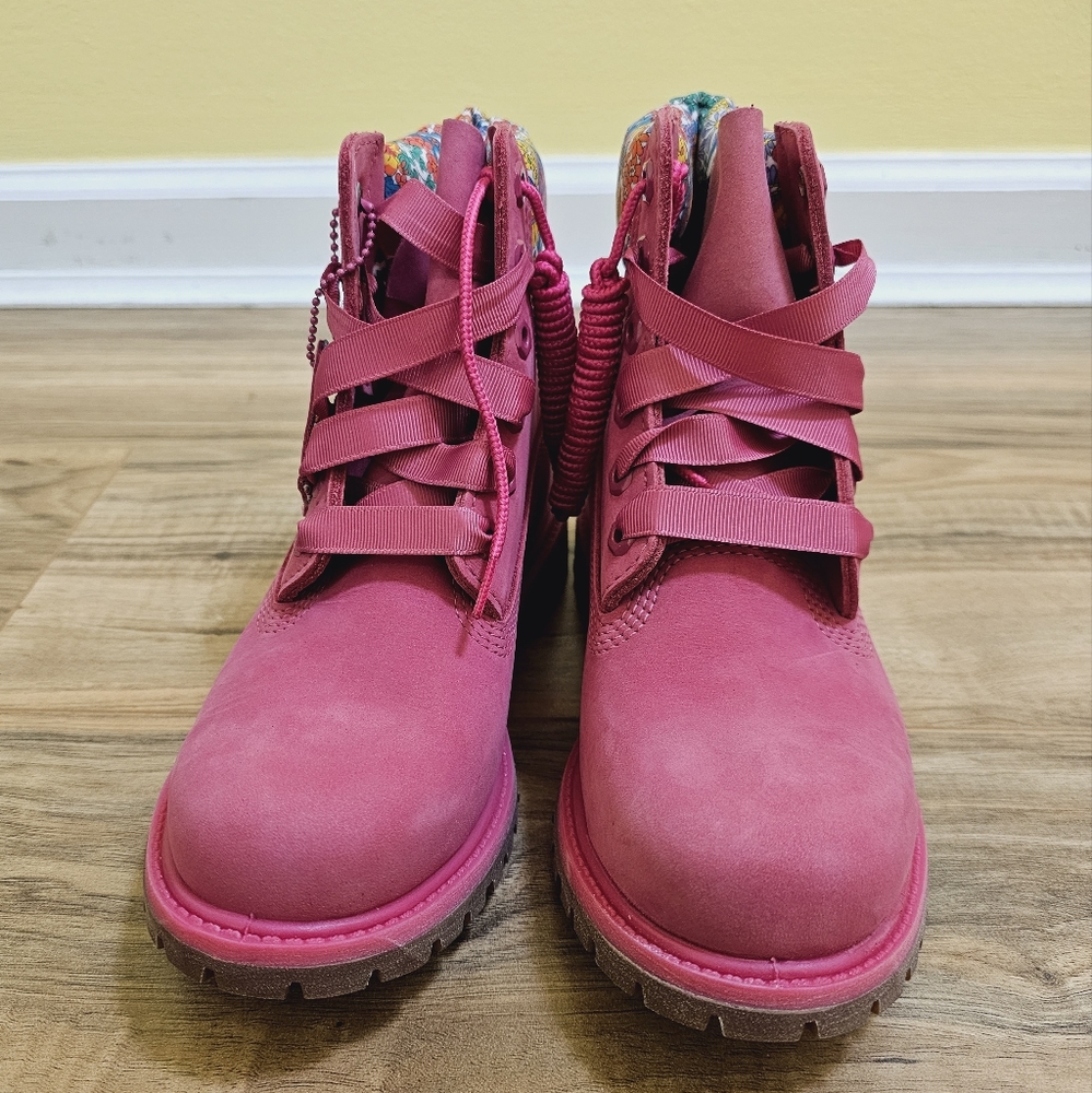 TIMBERLAND,LIBERTY OF LONDON 6 INCH PREMIUM WATERPROOF,MEDIUM PINK NUBUCK Size 7 - Picture 7 of 15